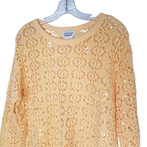 Vtg Y2K Fashion Formulas Peachy Yellow Crochet Fishnet Top Grunge Medium Punk - Picture 2 of 7